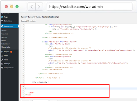 Here You Will Paste The JS Code Provided By Us. Now, Scroll All The Way Down And Find The Body Closing Tab
