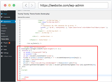 Now, Paste The ADA Tray® Code Right On Top Of The Body Closing Tab As Shown In The Below Image And Click on ‘Update File’